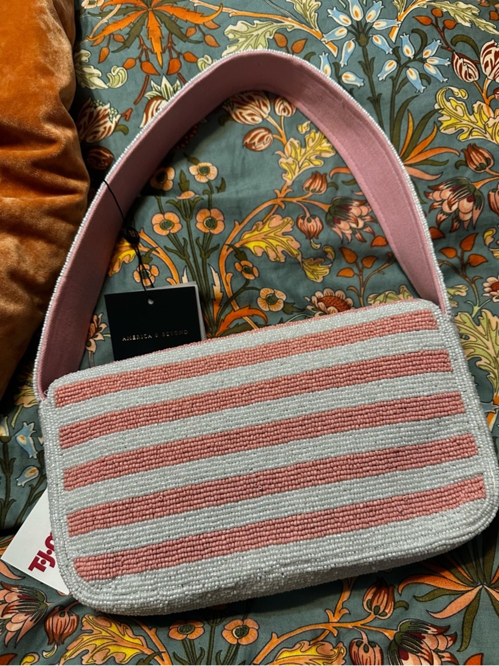 Pink Beaded Lemon Stripe Shoulder Bag - Picture 6 of 8